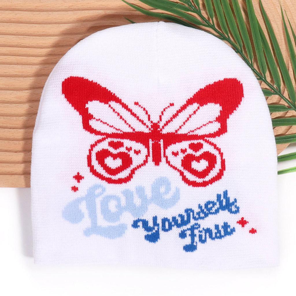 Butterfly Pattern Knit Hat For Women Men Warm Beanie Winter Autumn Street Style
