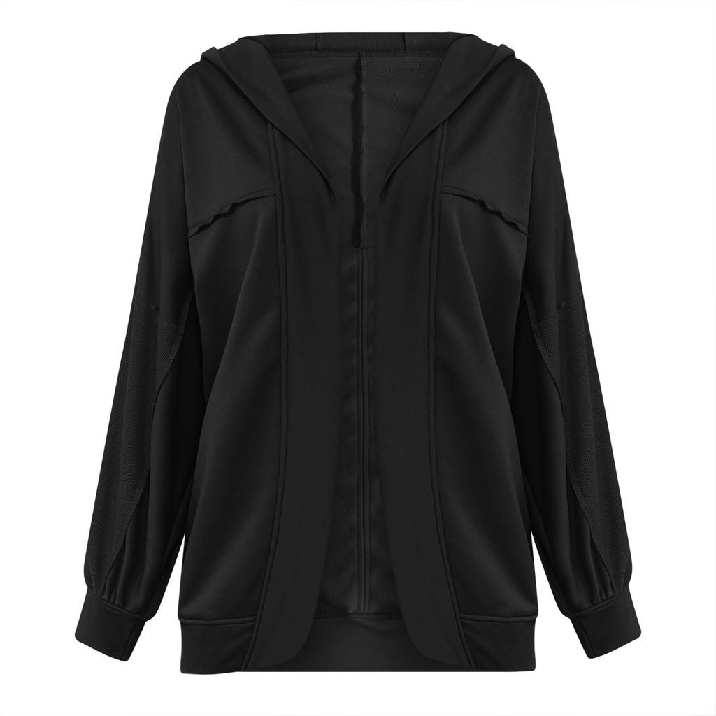 Women's Hoodie Cardigan Sweater Casual Fashion Solid Color Plain Long Sleeve Hooded Cardigan Jacket Coat Outerwear