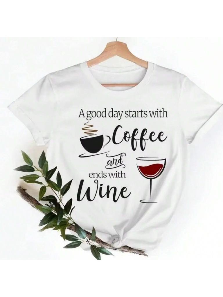 Wounisex Clothes Coffee Love Cute Wine T-Shirts Ladies Fashion Casual Female Tee Clothing Cartoon Short Sleeve Graphic Tshirt