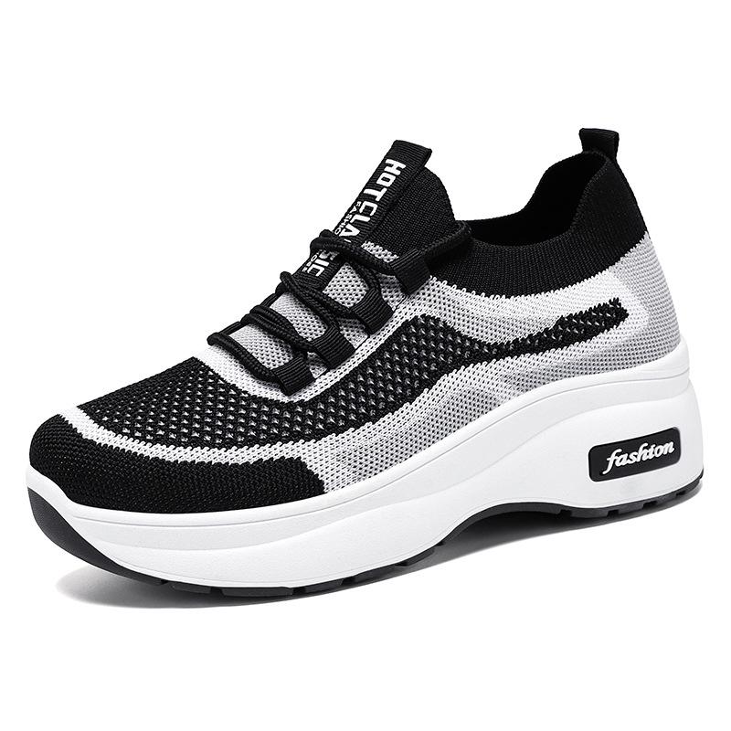 Women's Breathable Mesh Fly-Knit Casual Shoes with Thick, Soft Soles for Comfortable Height Increase