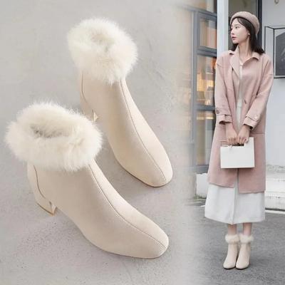 Туфли женские сапоги на молнии сапоги-женщины плюшевые зимние туфли рок резина высокий каблук средний щиколотки римские сплошные флок базовые ПУ Sq