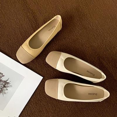 Ретро квадратная головка мягкая подошва плоская подошва одиночные туфли маленькие ароматные стильные цветные легкие балетки для женщин