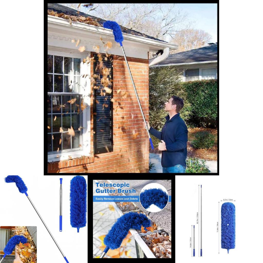 Roof And Gutter Cleaning Tool With Telescopic Pole And Dust Brush For Household Use