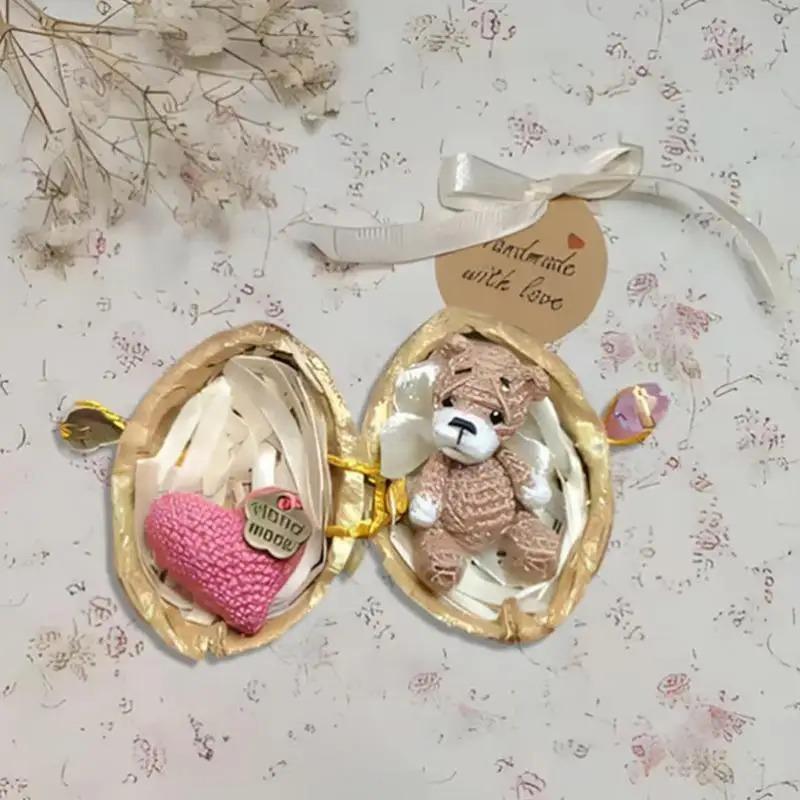 Вязаное крючком животное из ореховой скорлупы ручной работы кролик медведь вязаное животное с сердцем вязаная кукла забавная фигурка домашний декор на Пасху