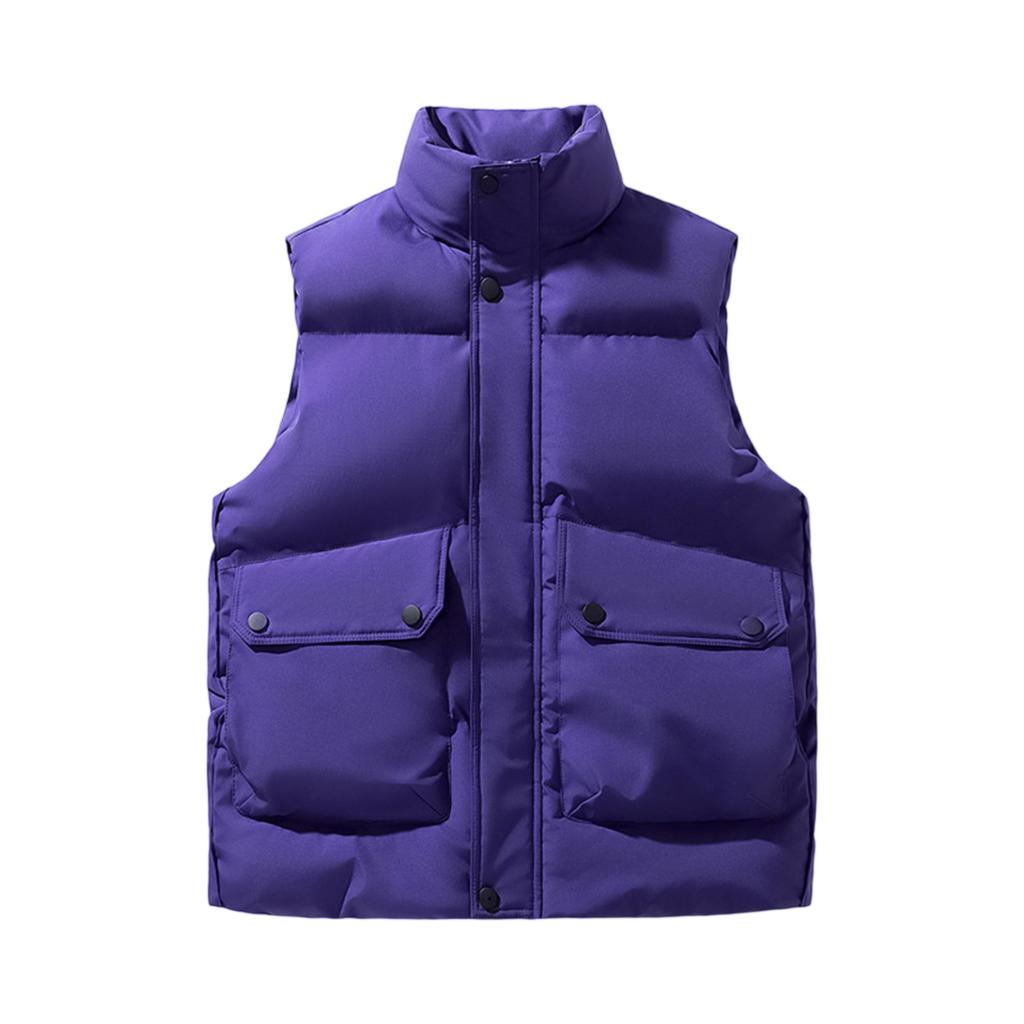 Men's Solid-color Casual Vest, Men's And Women's Style Zipper Stand-up Collar With Cotton Warm Sleeveless Vest