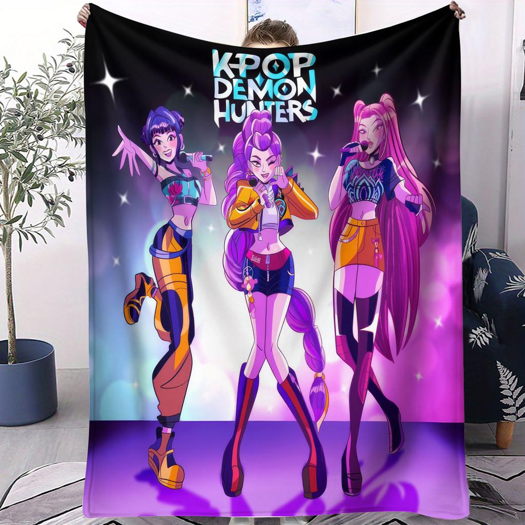 K-Pop Охотники на демонов Плед Горячее Аниме Фланелевый Плед Подарок для фаната Подходит для домашнего отдыха Кемпинга Путешествий Многофункциональный Плед