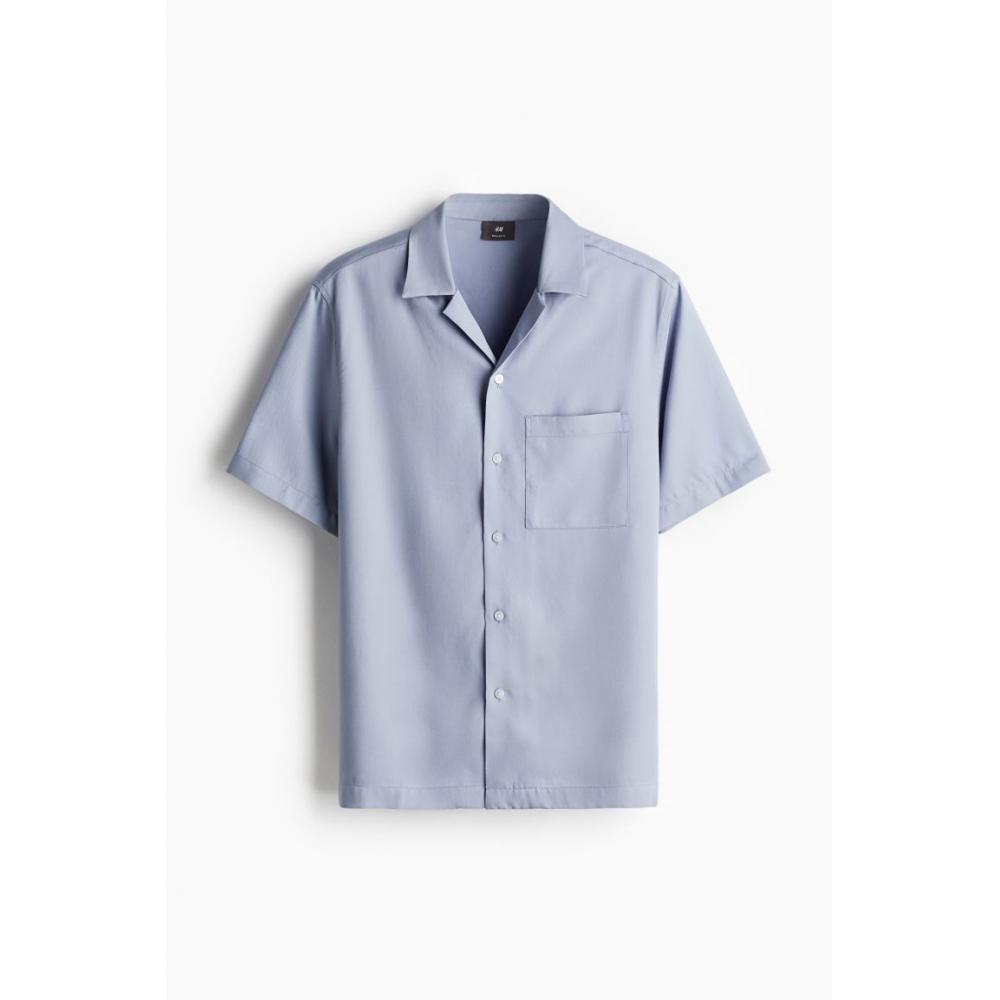 H M Regular Fit Lyocell caMp sHirt Pale Blue