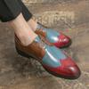 Men's Contrast Color Men's Shoes Lace-Up Red Dress Shoes Handmade Brogue Style Wedding Shoes Men's Flats Leather Oxford Shoes