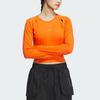 Adidas Длинный рукав топ однотонный облегающий крой ажурный дизайн повседневная футболка с длинным рукавом женские топы полу-импакт-оранжевый JJ1589