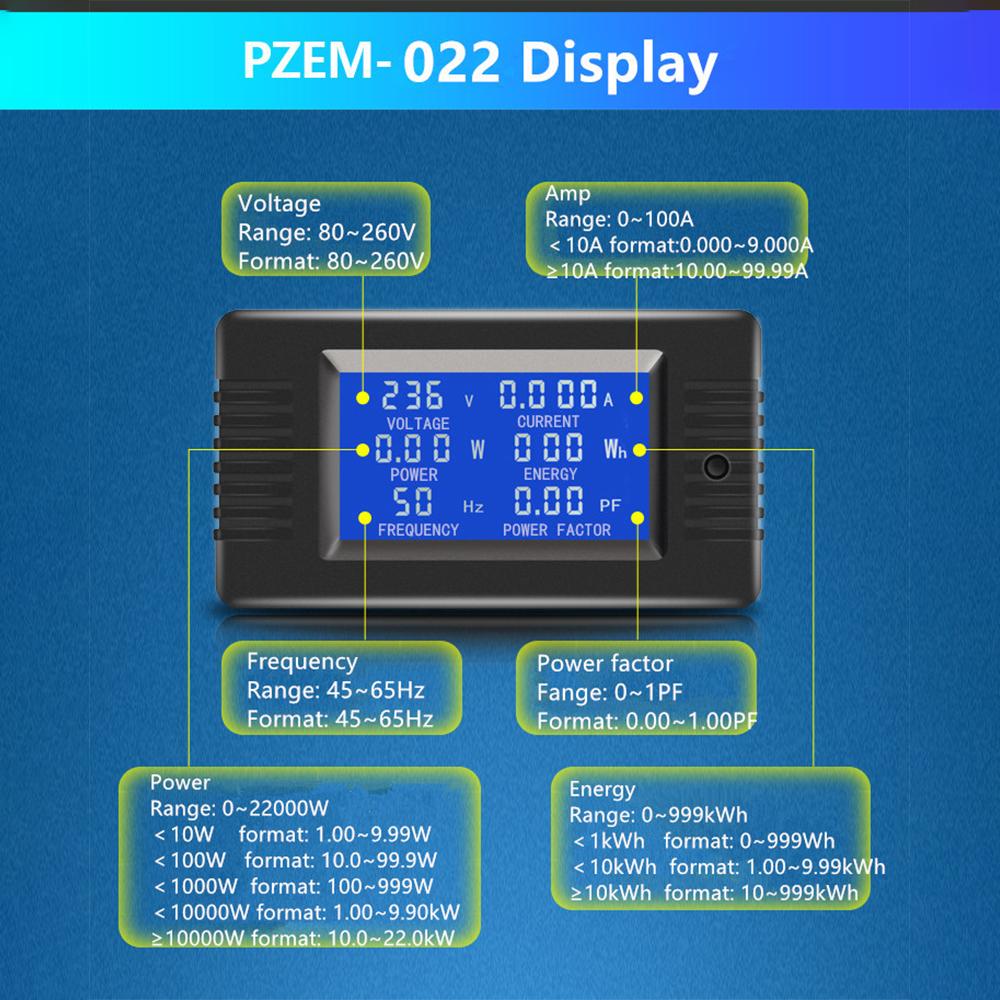 PZEM-022 100A Battery Tester Voltmeter Ammeter Power Voltage Current Impedance Capacity Energy Time Meter Monitor Built-in Shunt