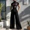 Two-piece Men Short Sleeve Mesh Sheer Tops High Waist Pants Sets