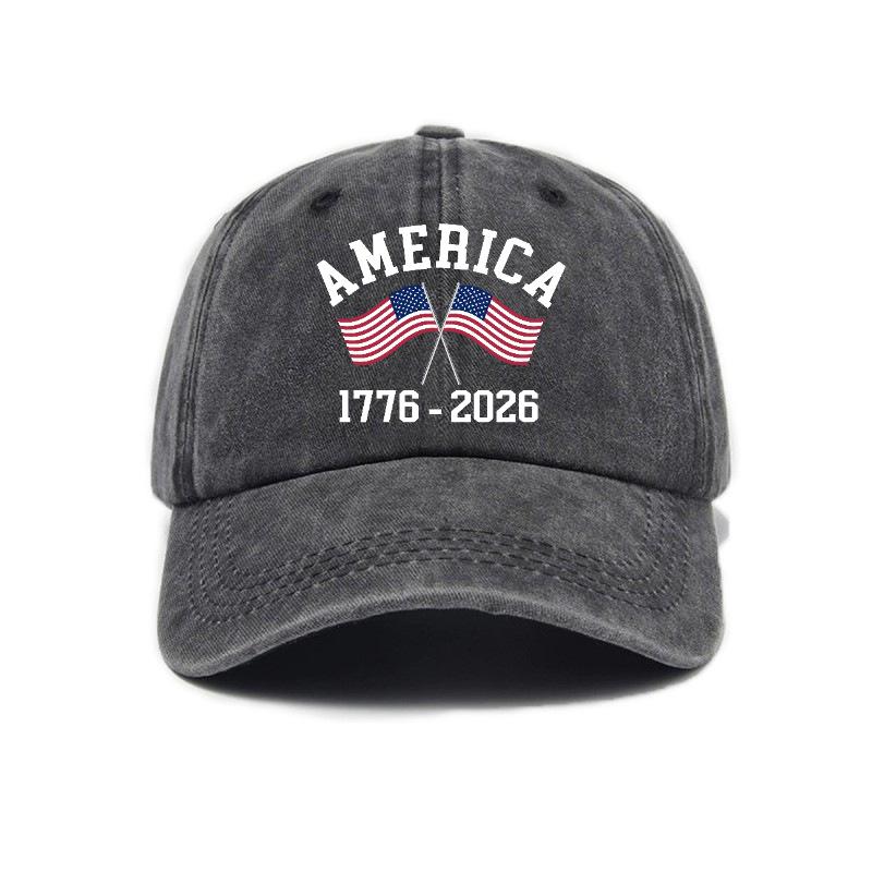 Washed And Distressed Printed Baseball Cap for Adults pc Versatile Trendy American Th Anniversary Printed Washed And D