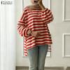 Women Stripe Print Loose Casual Round Neck Long Sleeve T-Shirts