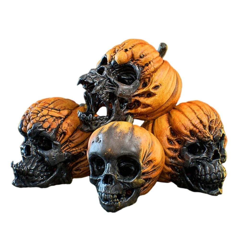 Resin Halloween Pumpkin Skull Head Realistic Skull Head Figurines Haunted House