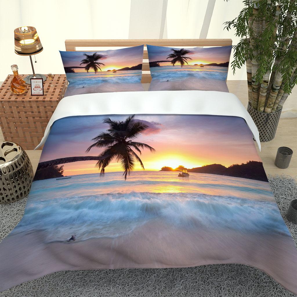 Duvet Cover 1 Person Beach Waves Landscape 3D Quilt Cover Bedding Collection  2 Pillowcase Full Double Bed Collection Bedroom Decoration