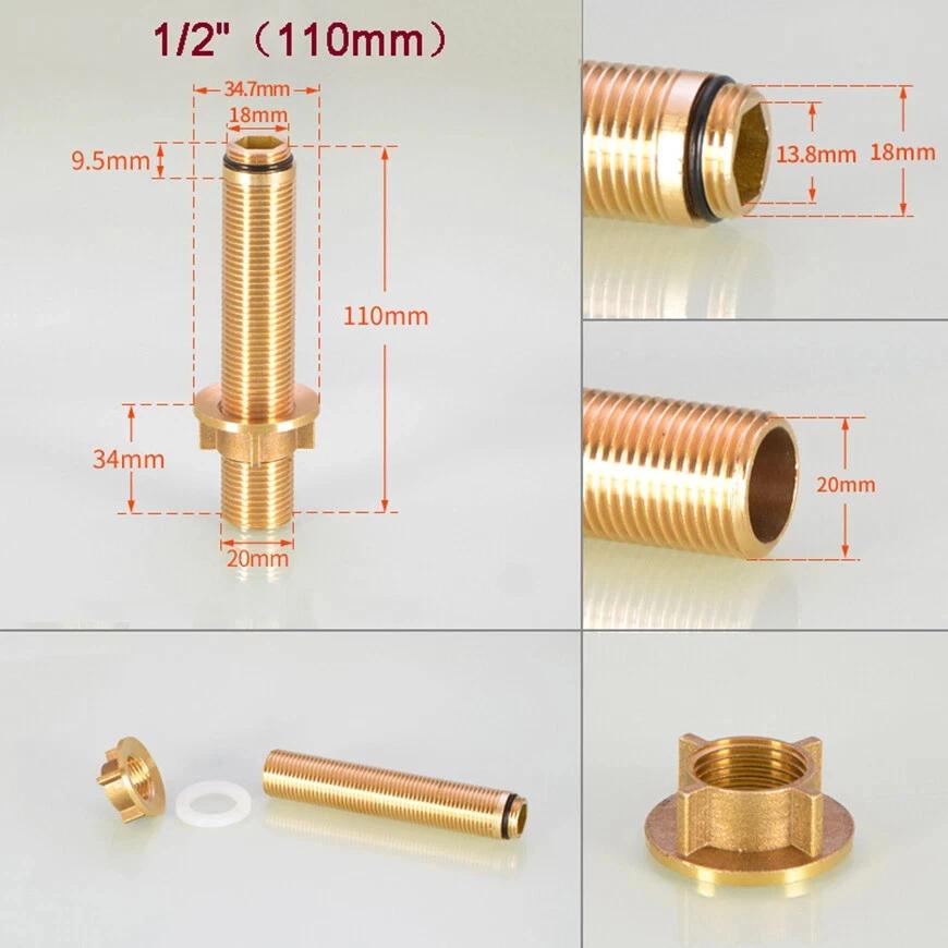 Латунный прямой фитинг-удлинитель для смесителя, 1/2"x55/80/100 мм, BSP, латунь, для кухонной раковины, с высокой гайкой 1/2", аксессуары
