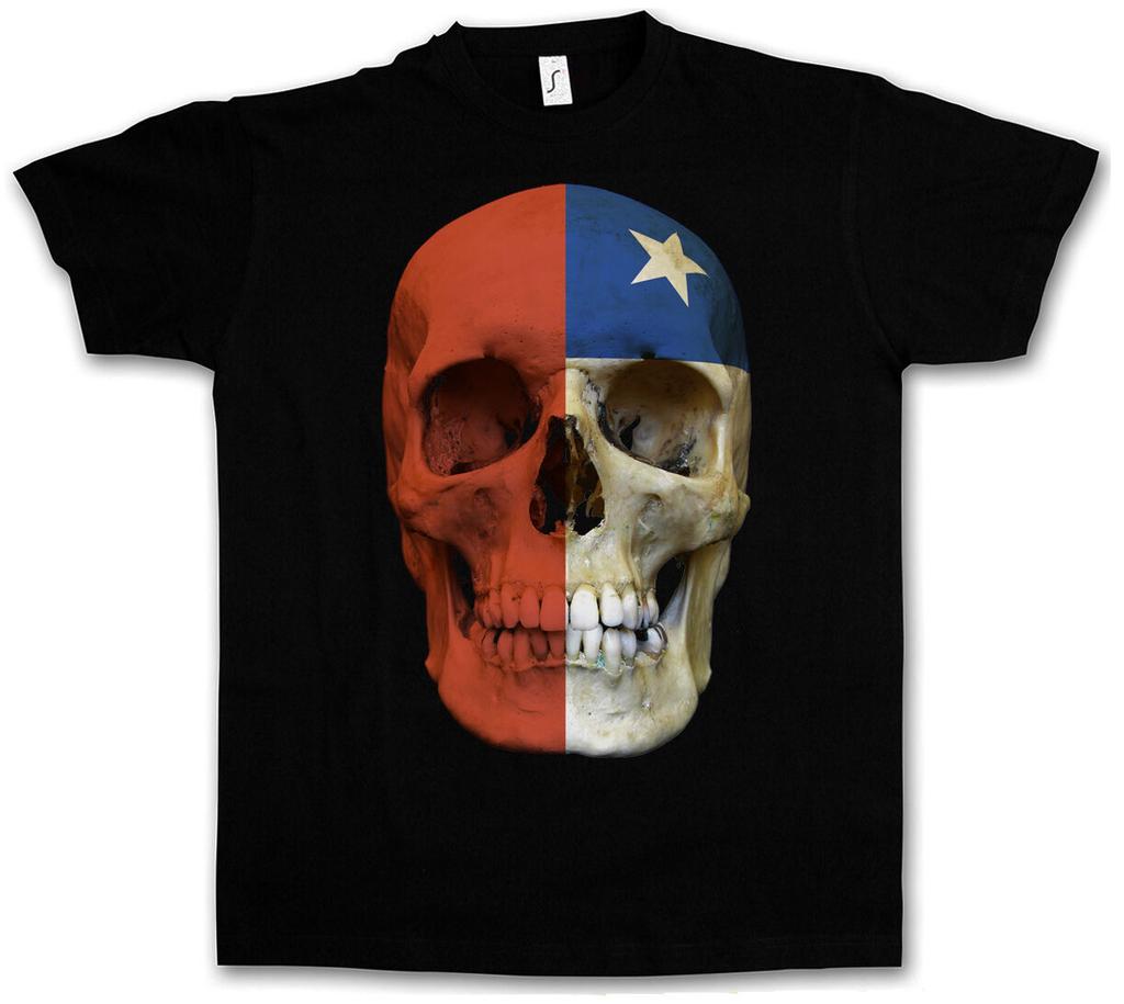 CLASSIC CHILE SKULL FLAG T-SHIRT Biker MC Banner Shirt Sizes S 5XL