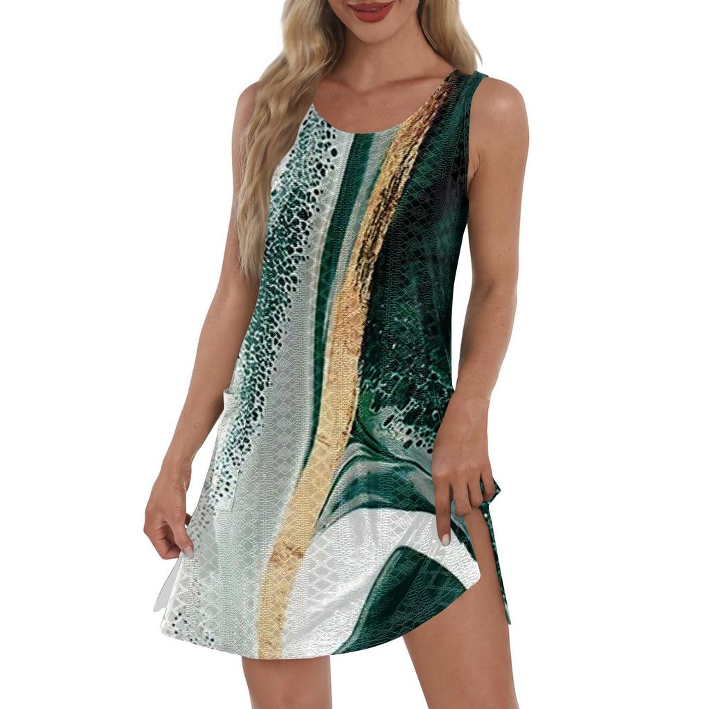 Women's Casual Sundress With Pockets Summer Boho Beach Dress T-Shirts Dress V Neck Loose Tank Dresses