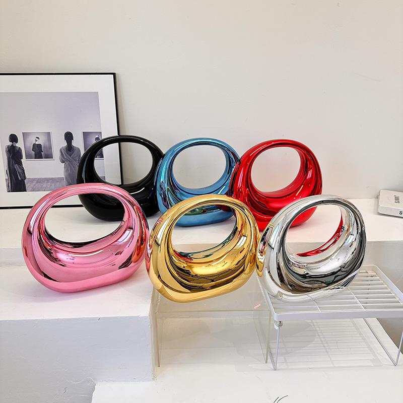 Золотая вечерняя сумочка для женщин из ПВХ, сумка на запястье, для званого ужина, свадьбы, клатч с круглой ручкой, роскошная дизайнерская сумочка