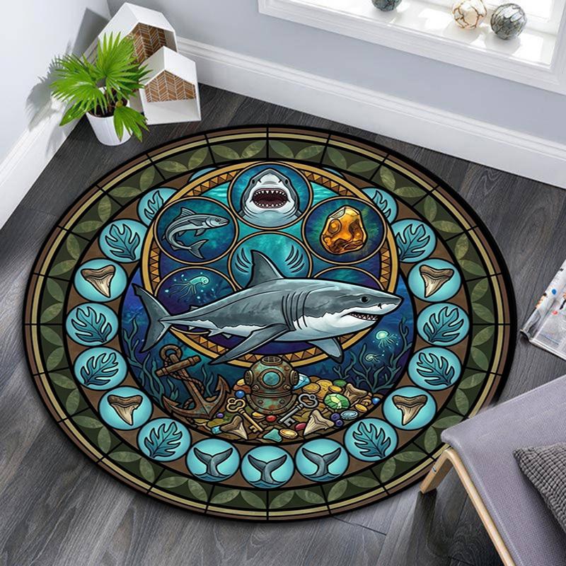 Ocean Treasures Panel Round Area Rug Under Office Chairs Bedroom Living Room Home Decor