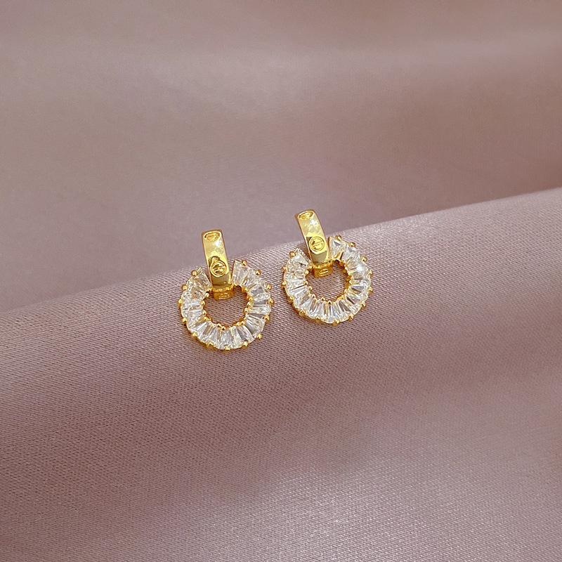 Комплект колец, ожерелья и серег с полными бриллиантами, легкая роскошь, микро-инкрустация, персонализированный темперамент, банкетные серьги, комбинация ожерелья