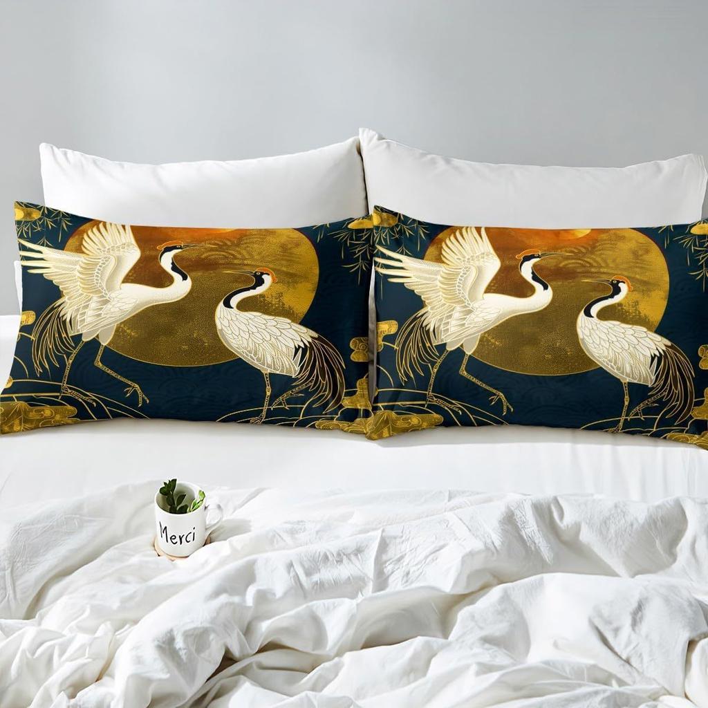 Комплект пододеяльника "Журавль" Японское дерево Постельное белье Трехпредметное Украшение комнаты Животное Стиль укиё-э Пододеяльник