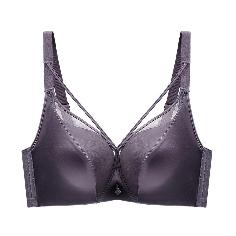 Sexy Lingerie Cross Strap Gathering Satin Mesh Traceless Backless Bra