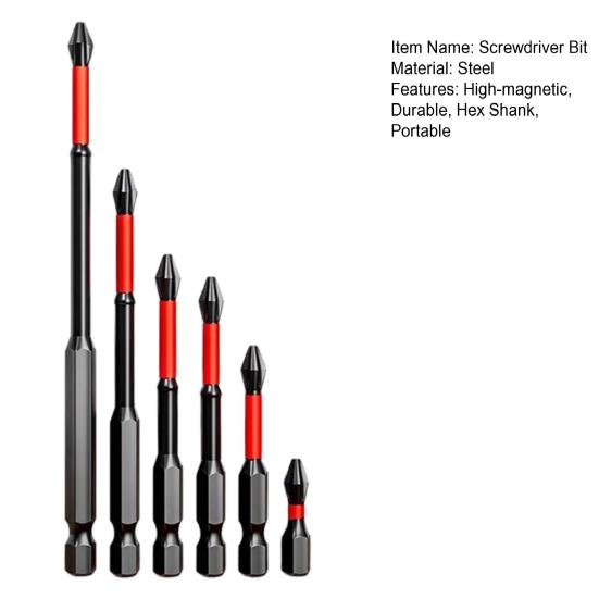 6 шт. высокомагнитных сверл для отверток, противоскользящие электрические сверла для отверток, набор из 6 штук, шестигранный хвостовик 1/4 дюйма, сталь, магнитная, 25, 50, 65, 70, 90, 150 мм