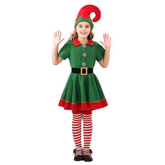 Christmas Elf Costume Set with Hat Accessories Boys Girls Elf Outfit Xmas Holiday Fancy Costume Party Cosplay Santa's Helper Suit