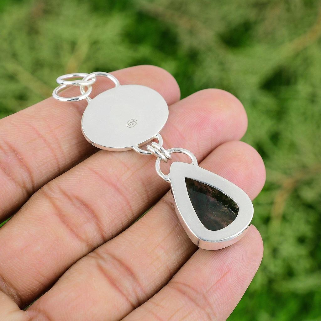 Daughters Day Sale 925 Sterling Silver Natural Solar Moss Agate Pendant Jewelry