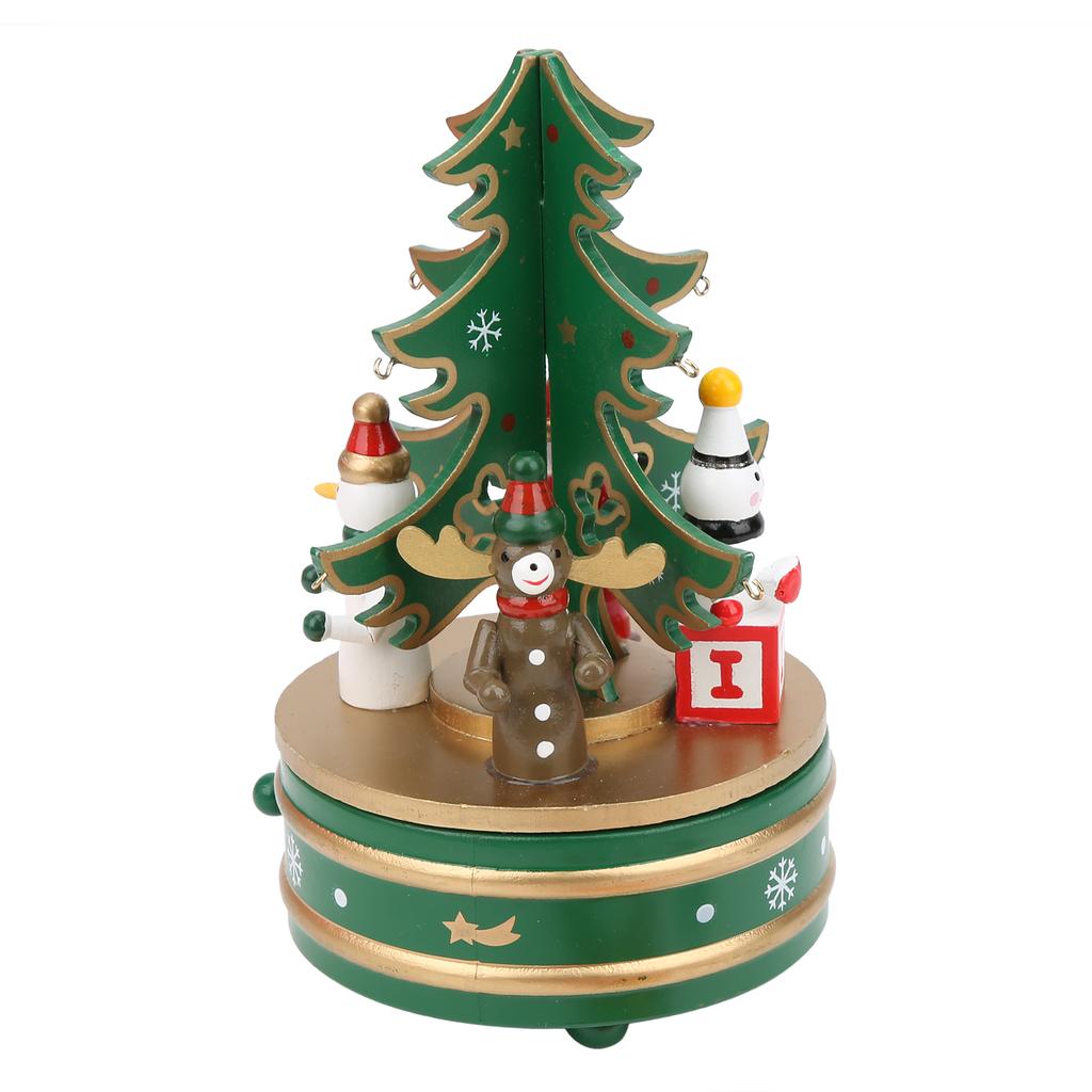 Christmas Music Box Wood Christmas Musical Box Xmas Decoration Gifts for KidGreen