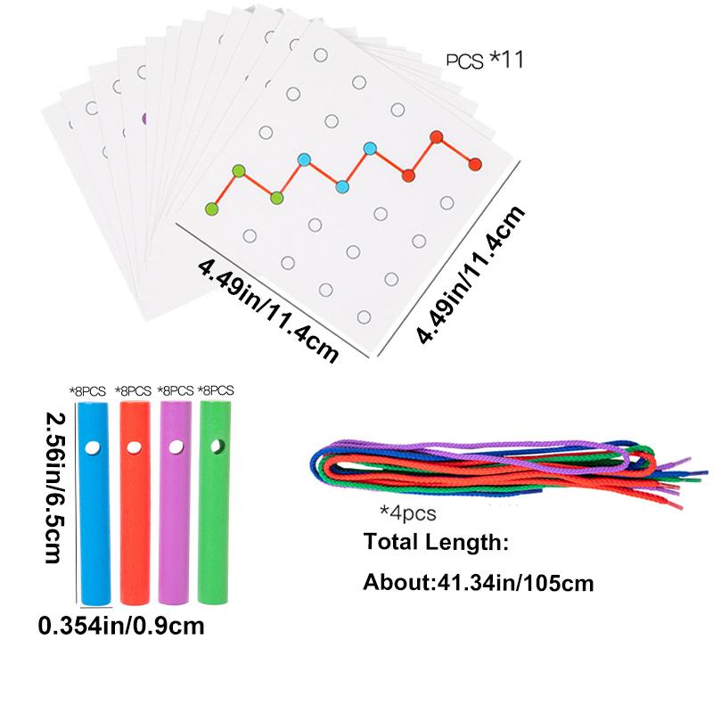 Деревянная игра нанизывание шнурков с цветными палочками и шнурками - развивает логическое мышление и воображение, подарок для детей