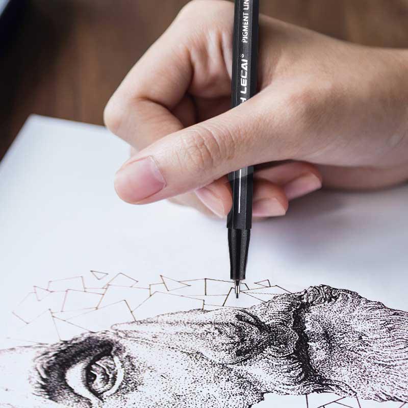 10Pcs/set Pigment Liner Micron Ink Marker Pen Based Brush Markers Different Tip Black Fineliner Sketching Drawing Pens Stationer