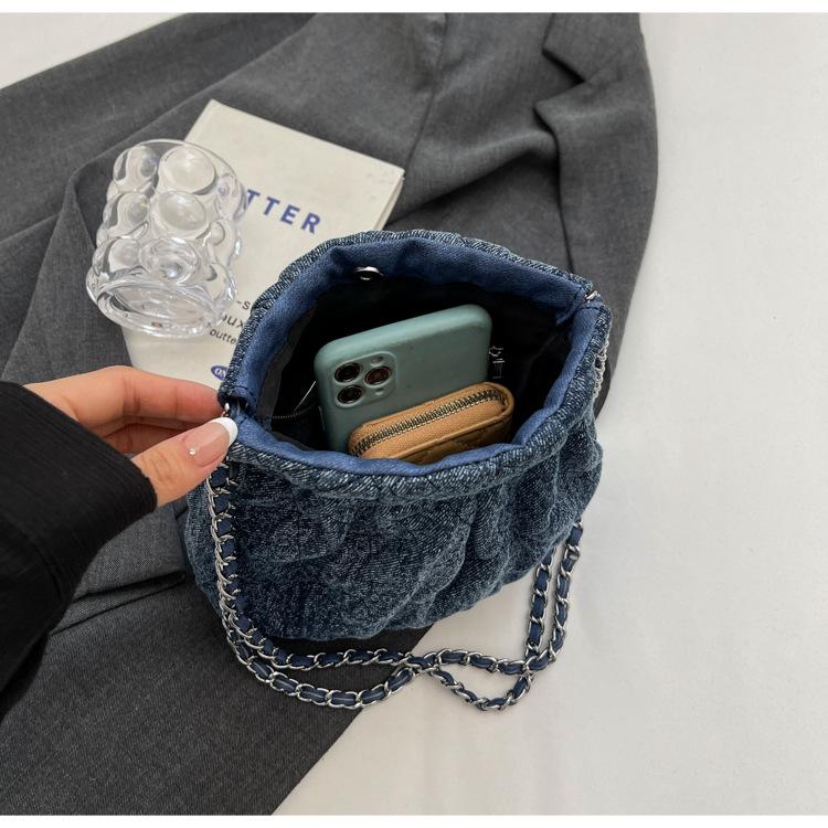 Сумка-ведро женская летняя 2024 года, популярная новая сумка-мессенджер через плечо с цепочкой, сумка-ведро из денима Ruiying, сумка под мышкой