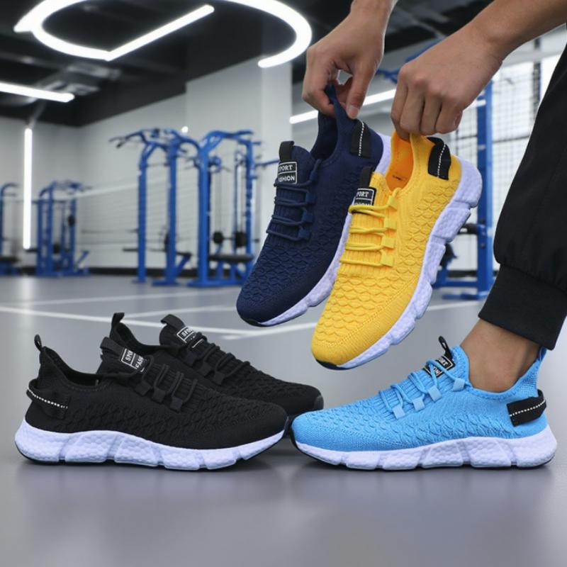 New Men'S Running Shoes Soft Soles Lightweight Innovative Design Sneakers Monochrome Mesh Breathable Fitness Leisure Men'S Shoes