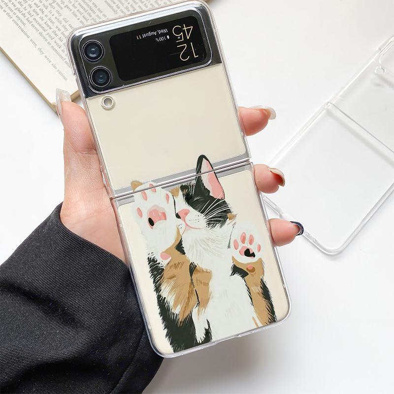 Милый кот Играет Веселый Модный Чехол для Телефона Для Samsung Galaxy Z Flip 3 4 5 6 7 Жесткий Складной Z Flip4 Прозрачная Поликарбонатная Крышка Подарок