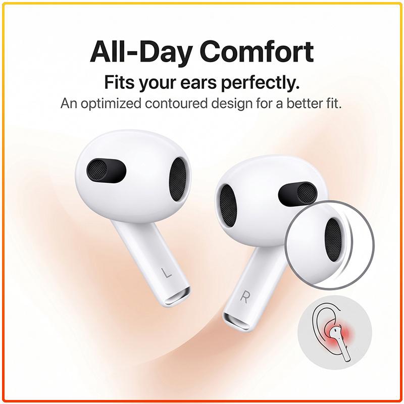 Third Generation Air 3nd Sports Daily Use Bluetooth Earbuds IPX4 Sweatproof Spatial Audio with Head Tracking Wireless Charging Design