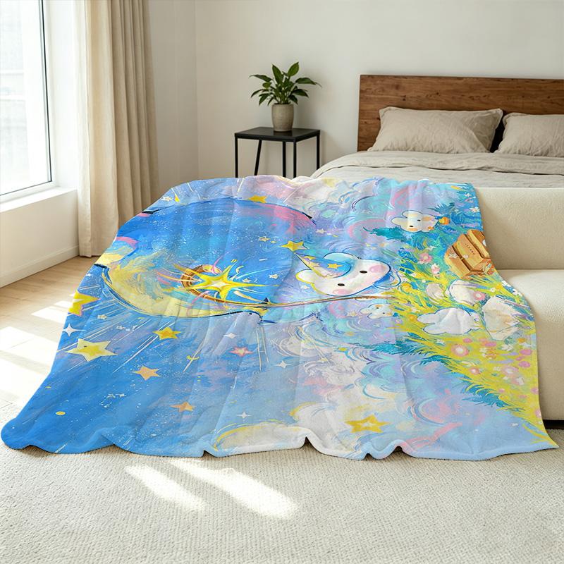Cartoon Bunny Flannel Blanket Skin-friendly Plush, Soft & Cozy, Ideal for Home, Napping, Christmas & Halloween