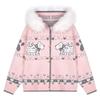 51 Hip-Hop American Retro Fur Collar Jacquard Hooded Knit Cardigan Jacket for Men, Winter Fair Isle Puppy Sweater for Women