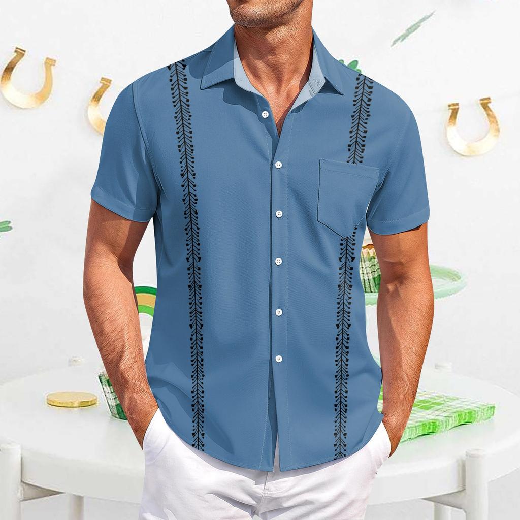 Мужская повседневная рубашка с короткими рукавами, облегающая, стильная, с гавайским принтом