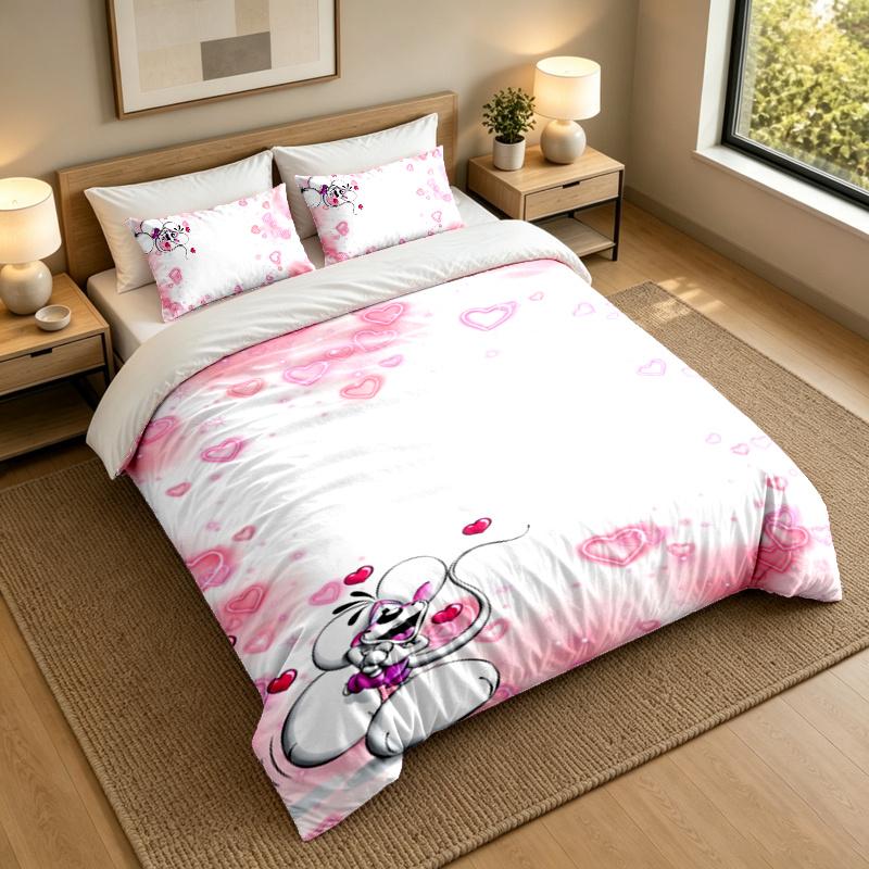 3-Piece Bed Sheet Set with Diddl Design, 1 Flat Sheet and 2 Pillowcases for Bedroom
