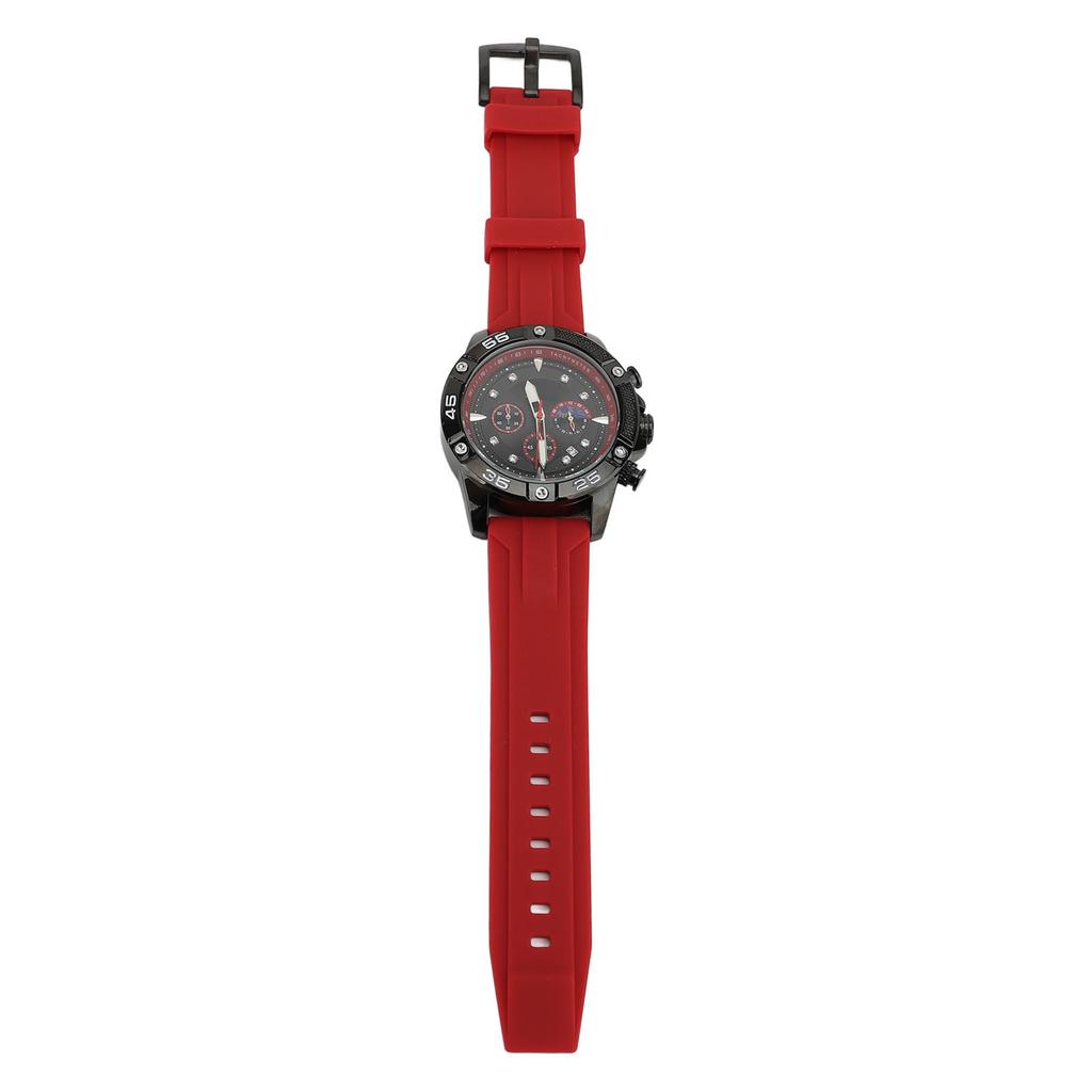 Men Multifunctional Quartz Watch Silicone Strap Water Resistant Wristwatch Chronograph Quartz Watch