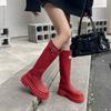 Sheepskin Version~ Outdoor Red Rain Boots Women's 2025 New Round Head Thick-soled High Knight Boots But Knee Boots