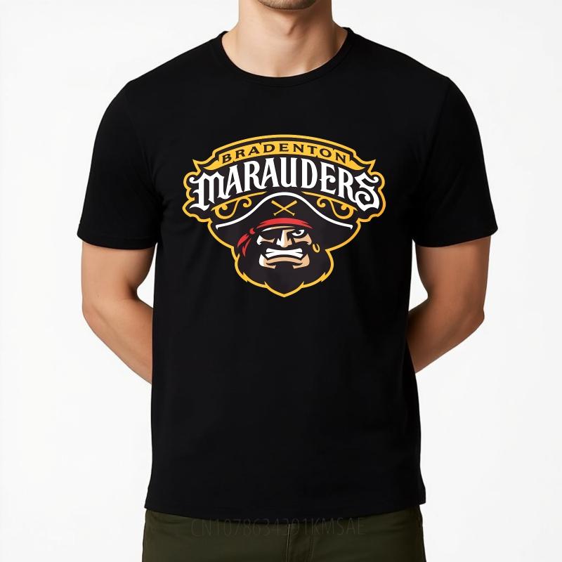 Большой размер Лето Для него Футболка Bradenton Marauders Дизайн с логотипом пирата Короткий рукав Взрослые Топы с круглым вырезом Свободный крой Футболка