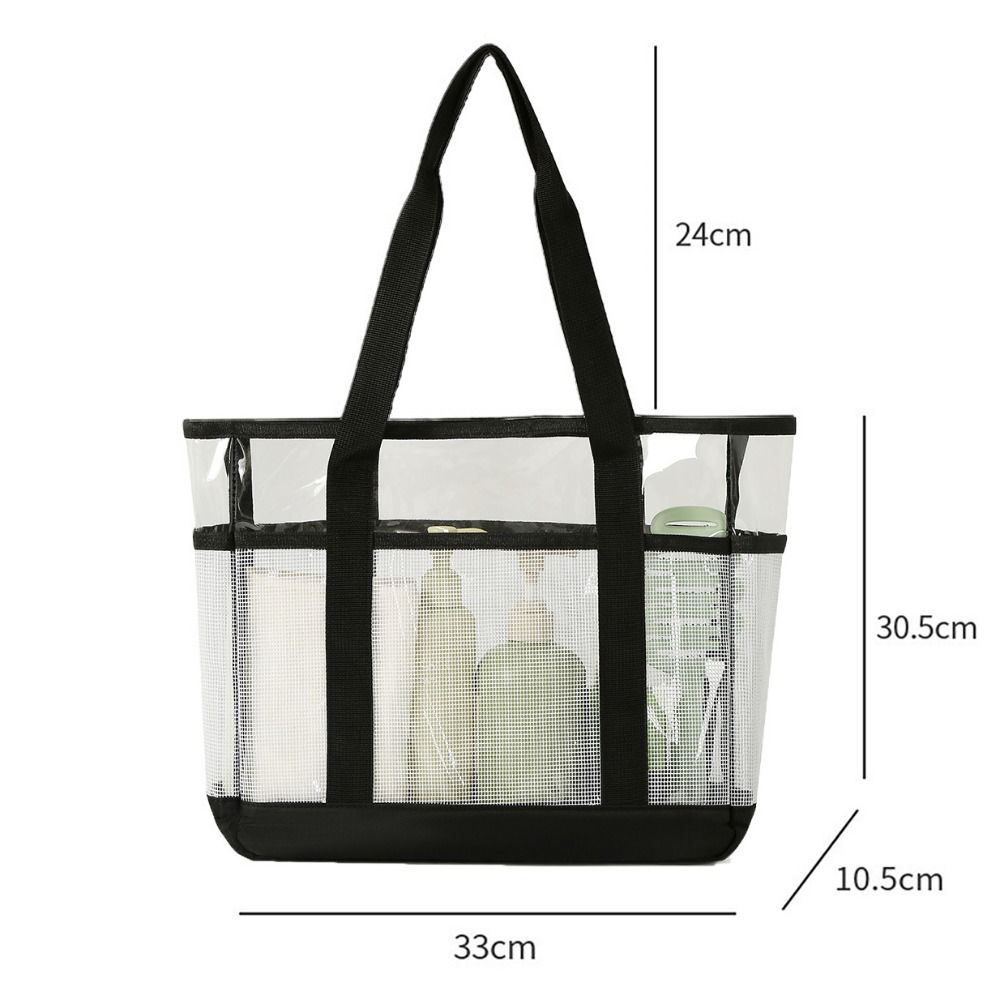Mesh Panel Clear Beach Tote Bag Shoulder Straps Multi-Layers PVC Beach Carrying Bag Reinforced Base Large Capacity