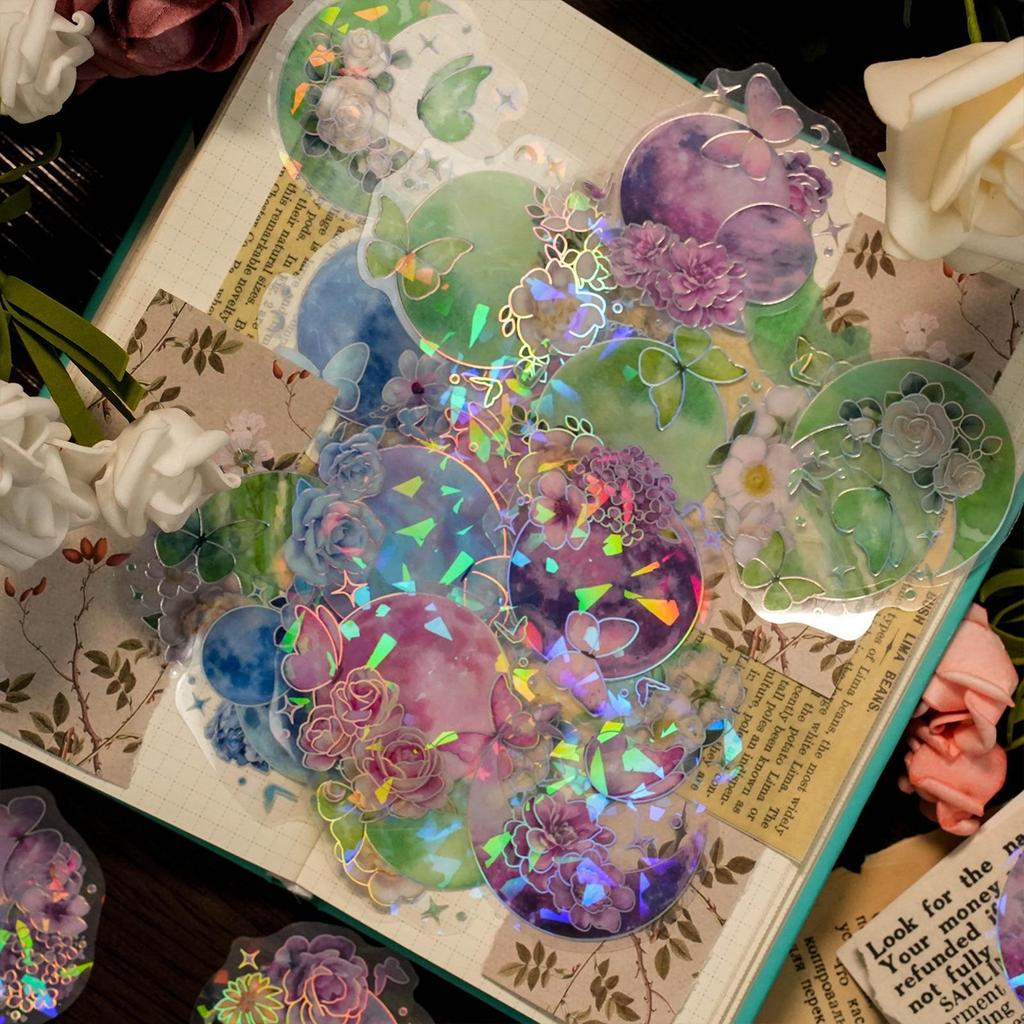 20 шт., лазерная звезда, луна, цветок, серия стикеров, сделай сам, искусство, скрапбукинг, креативный материал, этикетка, дневник, телефон, декоративные наклейки для журналов