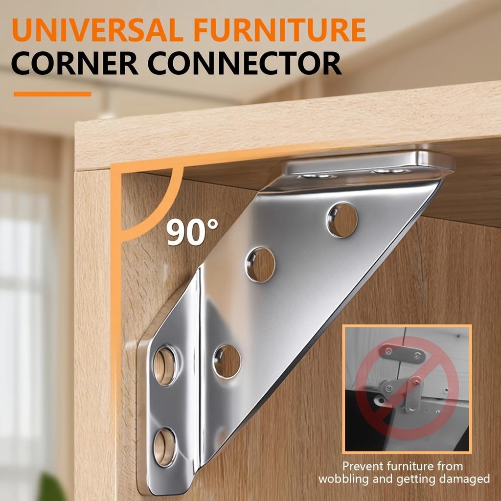 2/20set Corner Brackets Stainless Steel Furniture Angle Shelf Connector Cabinet Support Fixing Frame Corner Brace with Screw