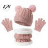 Thermal Fleece Lined Winter Accessories Kids Warm Knit Set, Bear Ear Hat, Neck Gaiter & Soft Acrylic Gear for Children Full Finger Gloves, Thick Cold