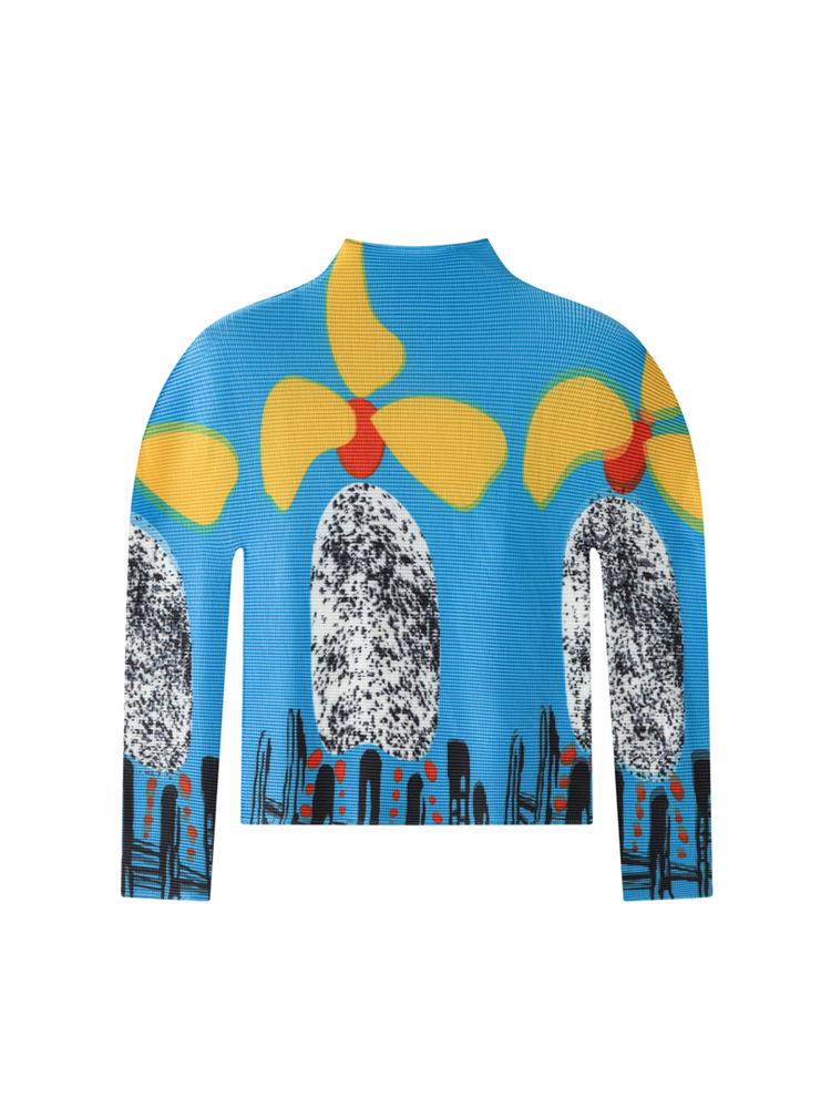 Мияке Весна Легкий Плиссированный Топ с Длинным Рукавом, Высоким Воротником, Приталенный