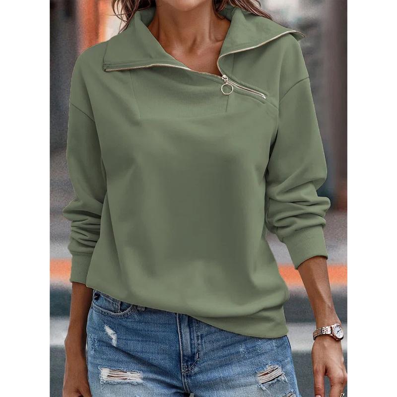 Autumn Women's Hoodie Solid Color Zipper High Neck Fashion Loose Sweatshirt Hoodie